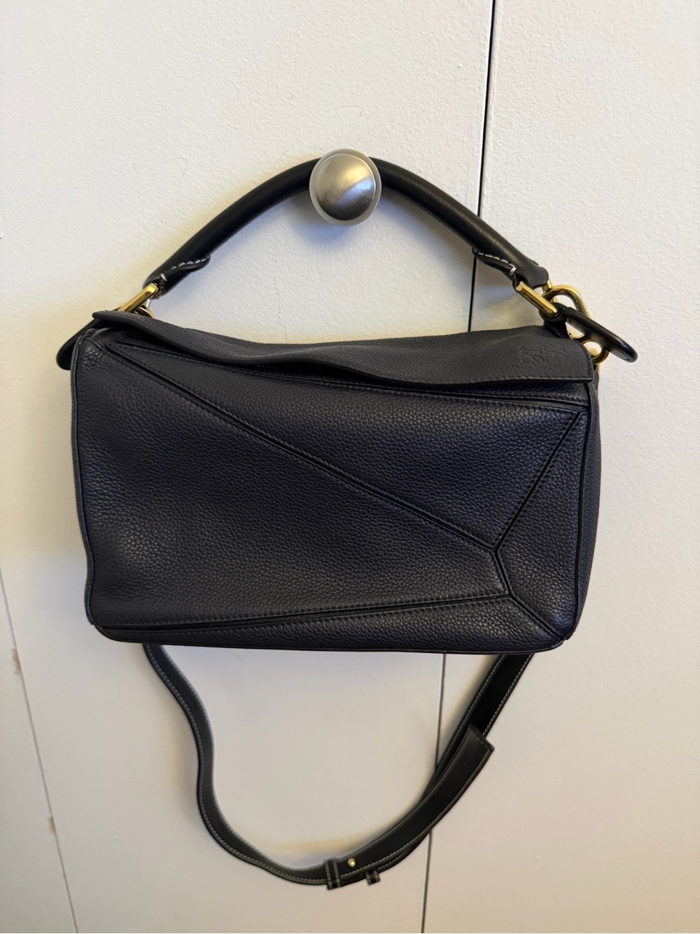 Loewe Black Puzzle Leather Shoulder Bag with Top Handle
